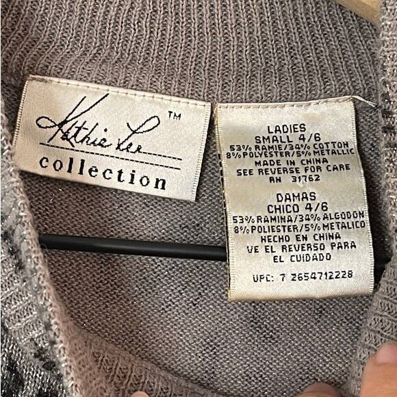 Vintage Kathie Lee Leopard Sleeveless Top Sz S Sweater Tank Gray Black Metallic - Picture 4 of 7